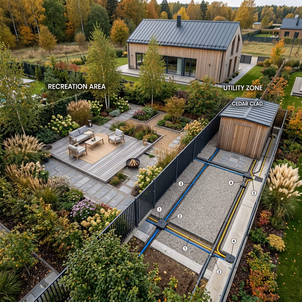 Схема зонирования участка с коммуникациями для благоустройства территории